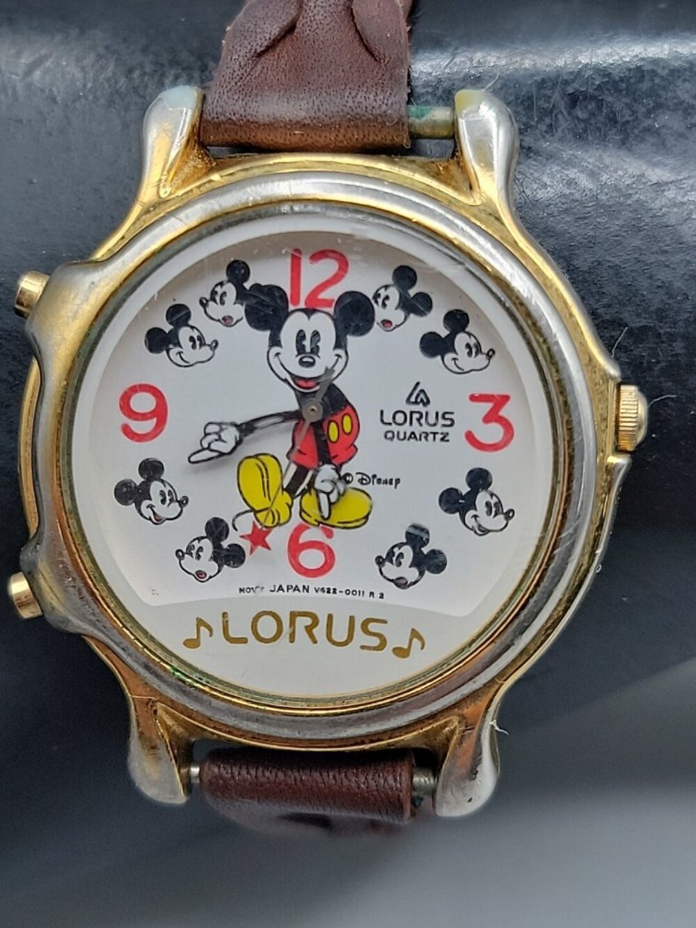 Vtg Lorus Seiko Disney 1990s Mickey Mouse Musical Watch 8" Braided Leather 34mm - Picture 3 of 15